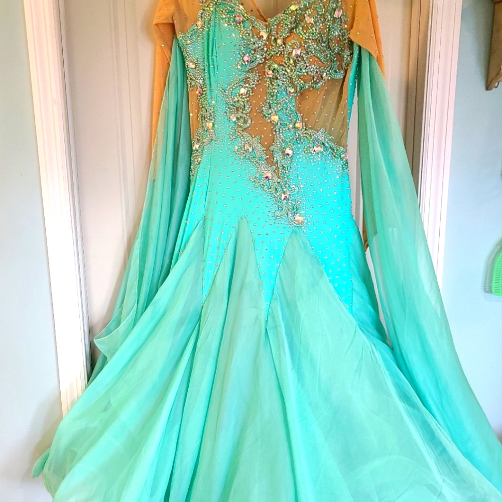 Mint Green Smooth Ballroom dress with floats.